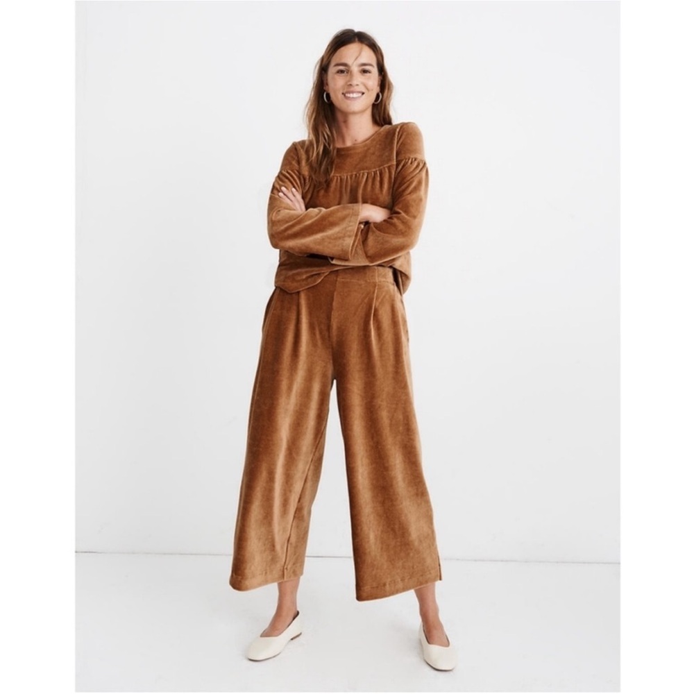 MADEWELL Wide Leg Cropped Pants XL Corduroy Velour Pull-On Academia Loungewear - Picture 2 of 12